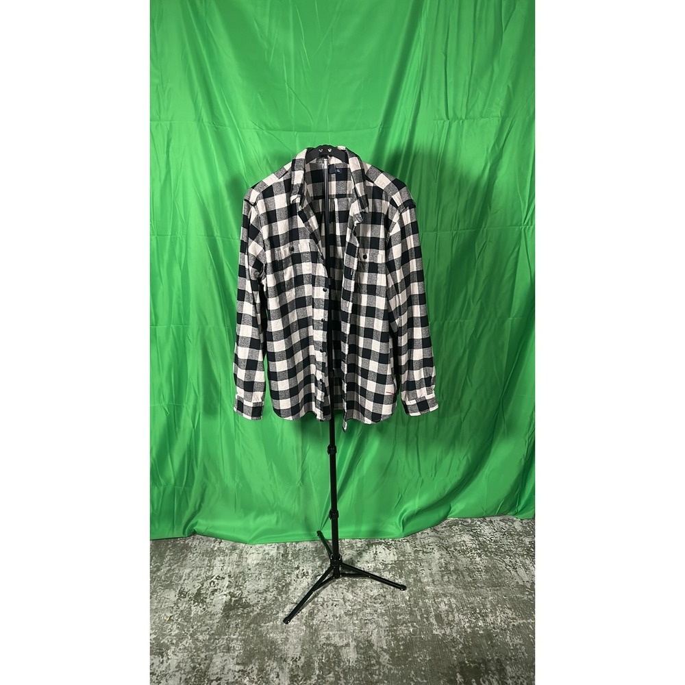Gap Mens XXL Black White Buffalo Plaid Flannel Shirt Standard Fit Button Down